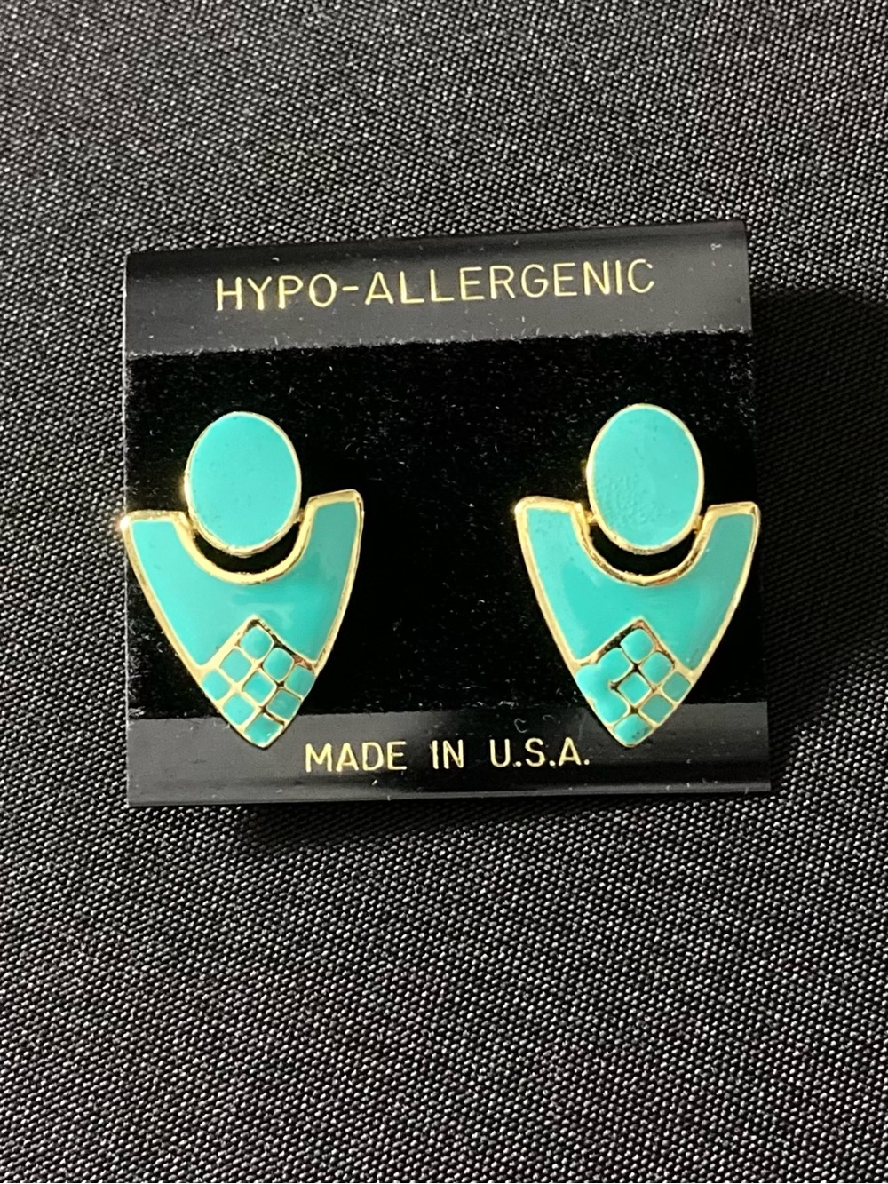 Vintage Hypo Allergenic Sea Green And Gold Art Deco Dangle Earrings